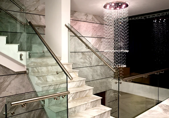 Interior glass stair balustrade design reference
